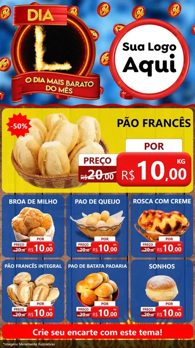 Modelo de Rede Social para Stories com o tema Dia L - O Dia Mais Barato Do Mês para Padaria