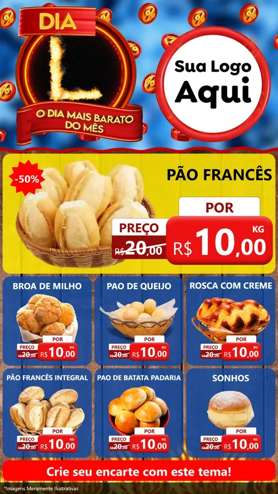 Modelo de Rede Social para Stories com o tema Dia L - O Dia Mais Barato Do Mês para Padaria