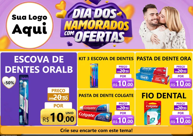 Modelo de Encarte para Encarte A4 Horizontal com o tema Dia Dos Namorados Com Ofertas para Higiene Pessoal