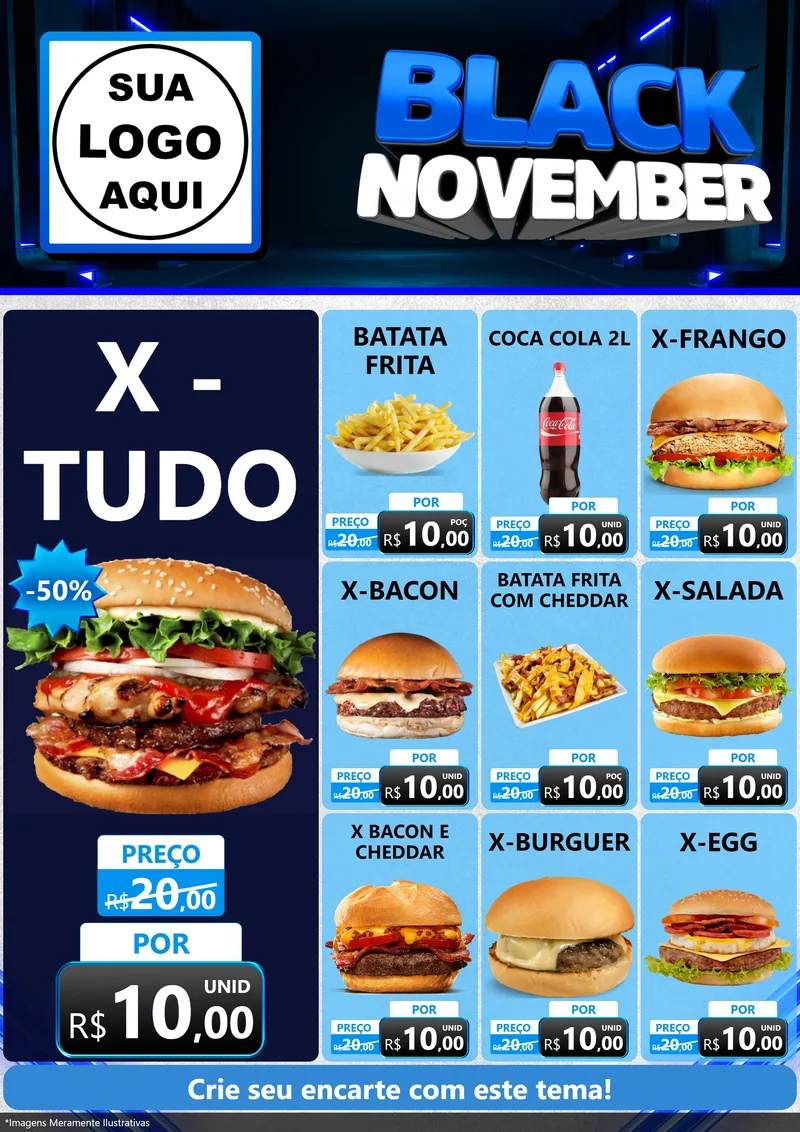 Modelo de Encarte para Encarte A4 Vertical com o tema Black November para Hamburgueria
