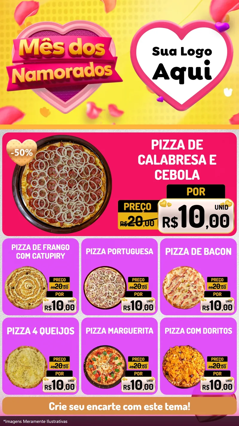 Modelo de Rede Social para Stories com o tema Mês dos Namorados para Pizzaria