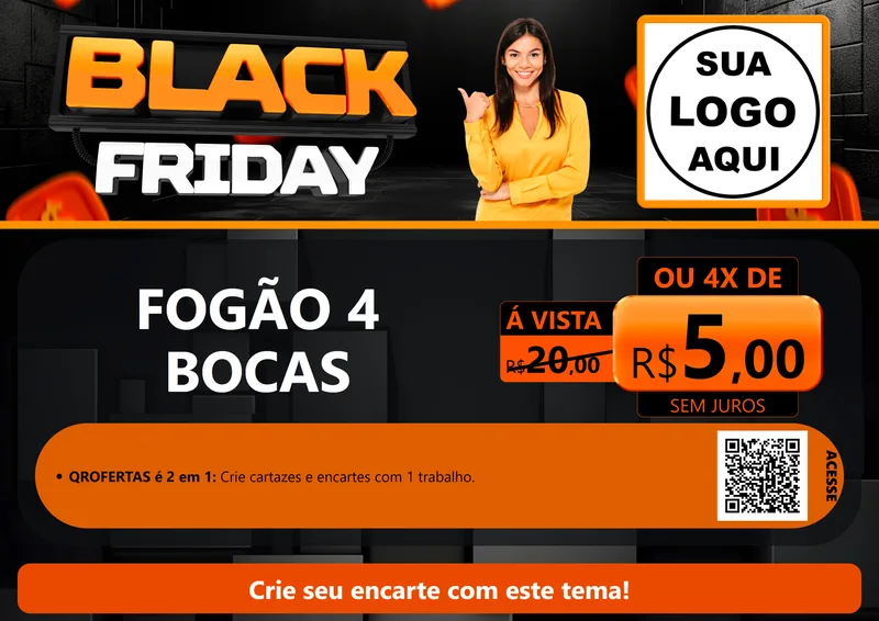 Modelo de Cartaz para Cartaz A4 Horizontal com o tema Black Friday para Móveis e Eletro