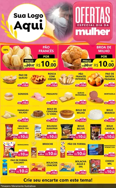 Modelo de Encarte para Encarte Grande com o tema Ofertas - Especial Dia Das Mulheres para Padaria