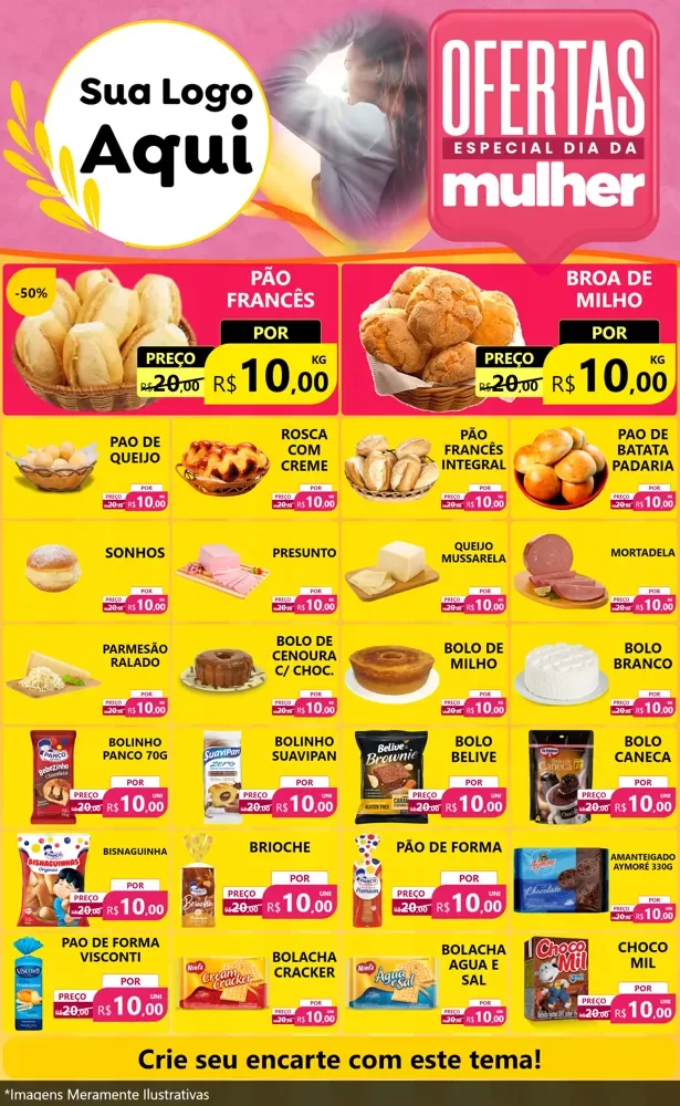 Modelo de Encarte para Encarte Grande com o tema Ofertas - Especial Dia Das Mulheres para Padaria