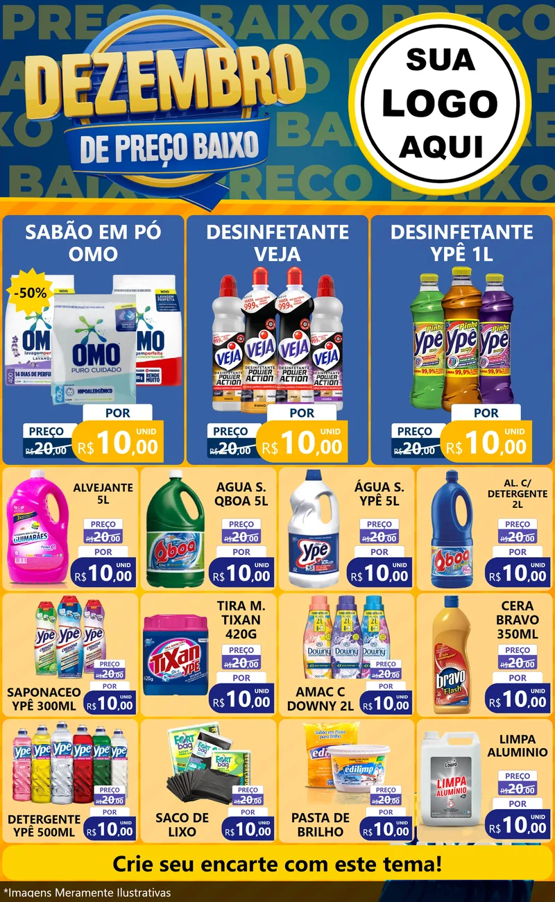 Modelo de Encarte para Encarte Grande com o tema Dezembro de Preço Baixo para Produtos de Limpeza