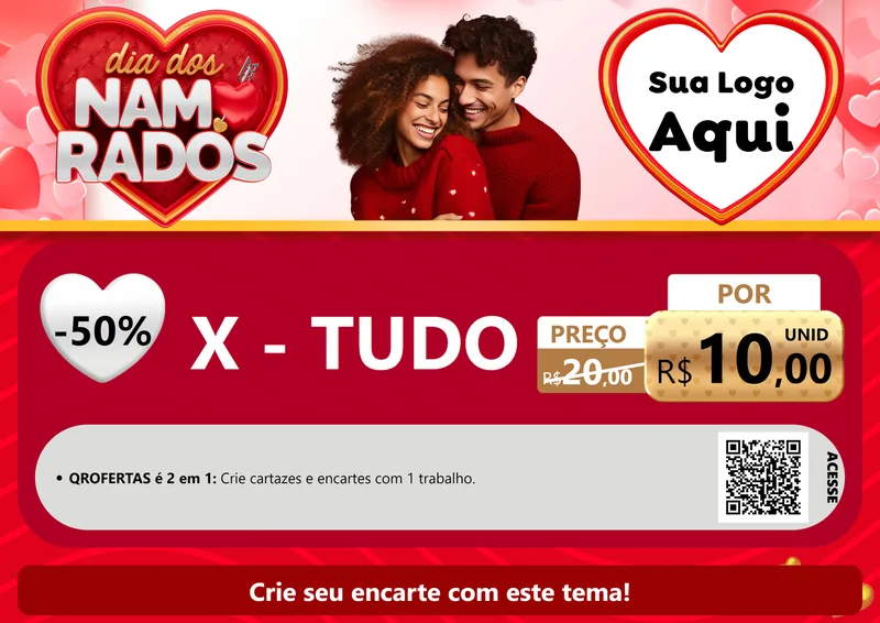 Modelo de Cartaz para Cartaz A4 Horizontal com o tema Dia dos Namorados para Hamburgueria