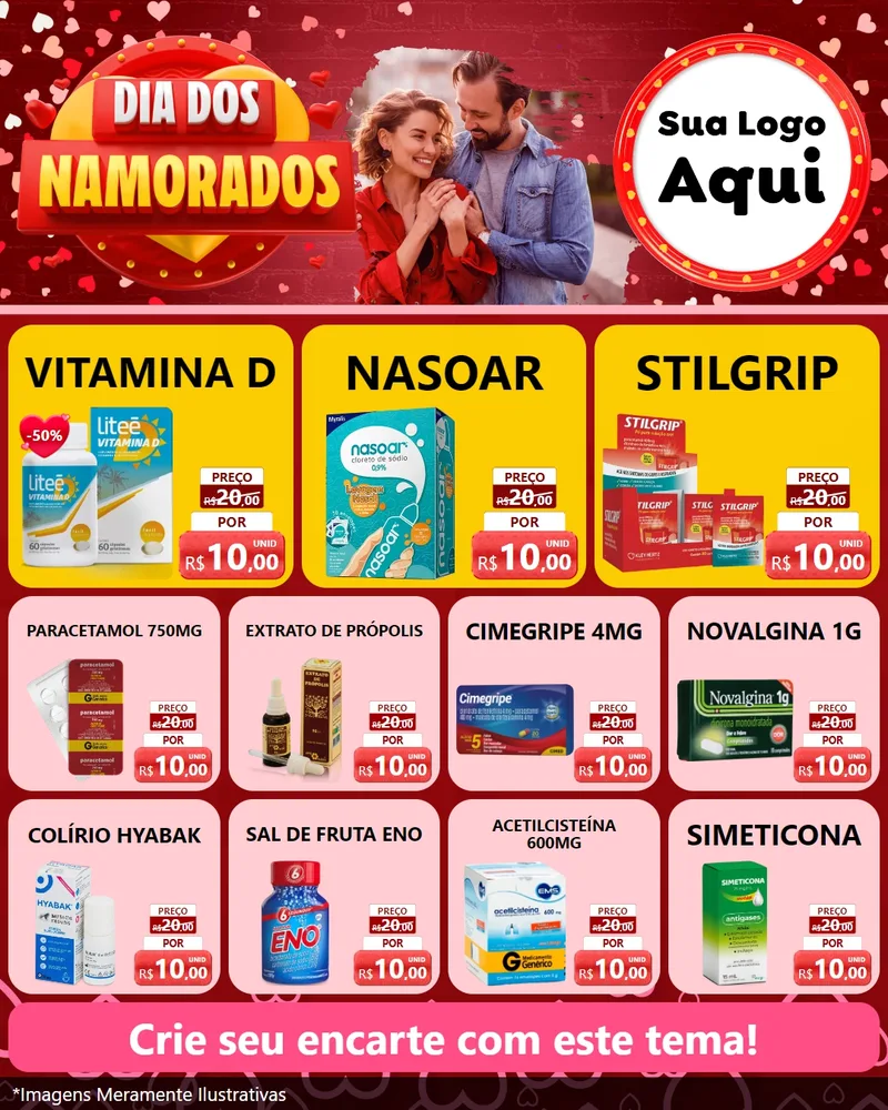 Modelo de Rede Social para Feed Instagram com o tema Dia Dos Namorados para Farmácia