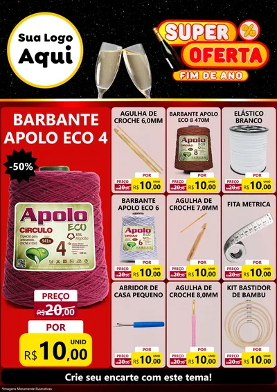 Modelo de Encarte para Encarte A4 Vertical com o tema Super Oferta Fim de Ano para Armarinho e Aviamentos