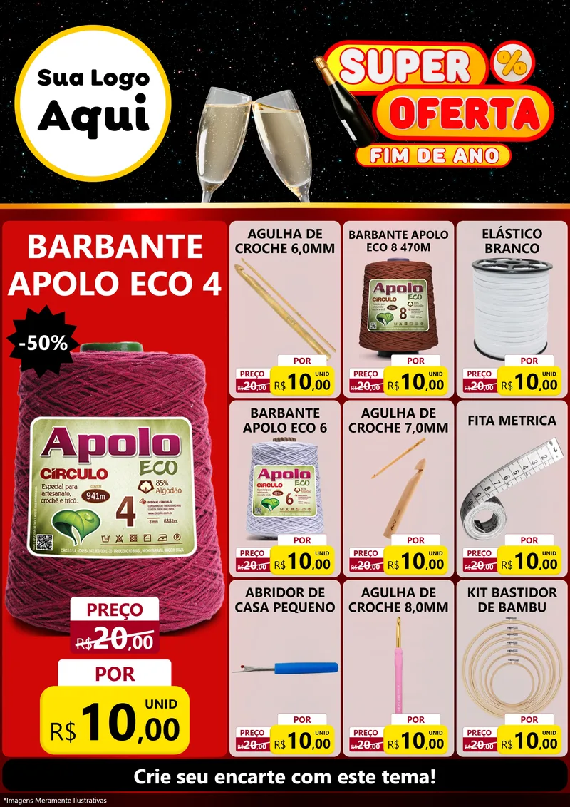 Modelo de Encarte para Encarte A4 Vertical com o tema Super Oferta Fim de Ano para Armarinho e Aviamentos