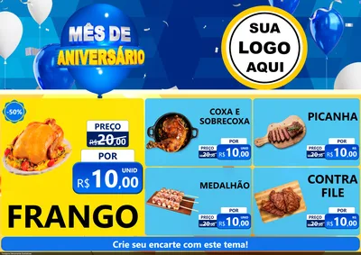 Modelo de Encarte para Encarte A4 Horizontal com o tema Mês de Aniversário para Assados