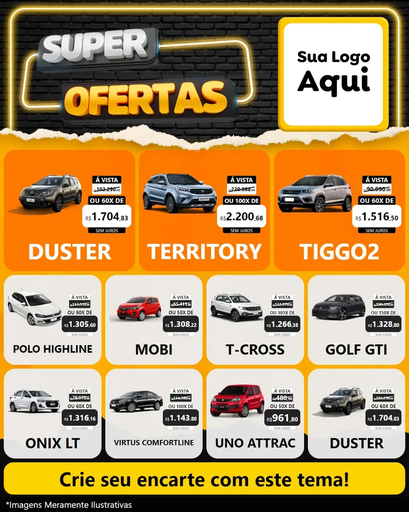 Modelo de Rede Social para Feed Instagram com o tema Super Ofertas para Concessionaria de Carros