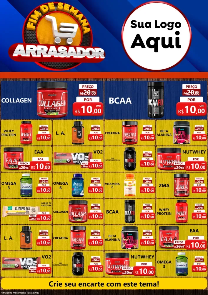 Modelo de Encarte para Encarte A4 Vertical com o tema Fim De Semana Arrasador para Suplementos alimentares