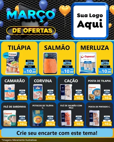Modelo de Rede Social para Feed Instagram com o tema Março de Ofertas para Peixaria