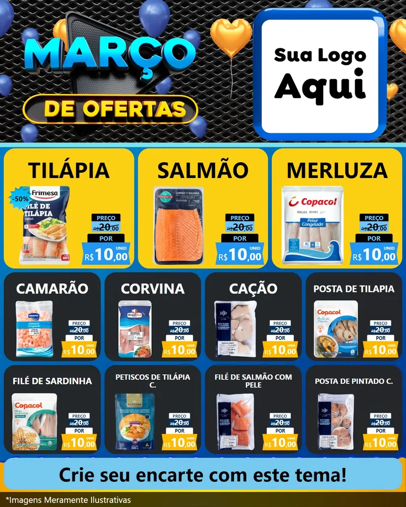 Modelo de Rede Social para Feed Instagram com o tema Março de Ofertas para Peixaria