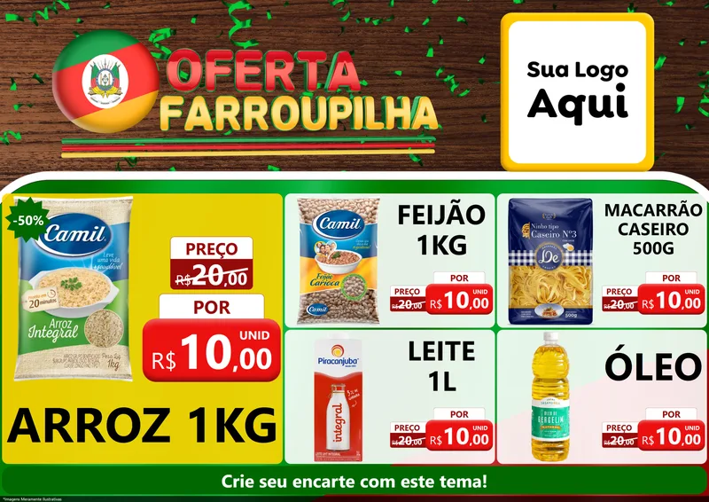 Modelo de Encarte para Encarte A4 Horizontal com o tema Oferta Farroupilha para Supermercado
