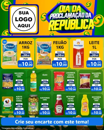 Modelo de Rede Social para Feed Instagram com o tema Dia Da Proclamação da República para Supermercado