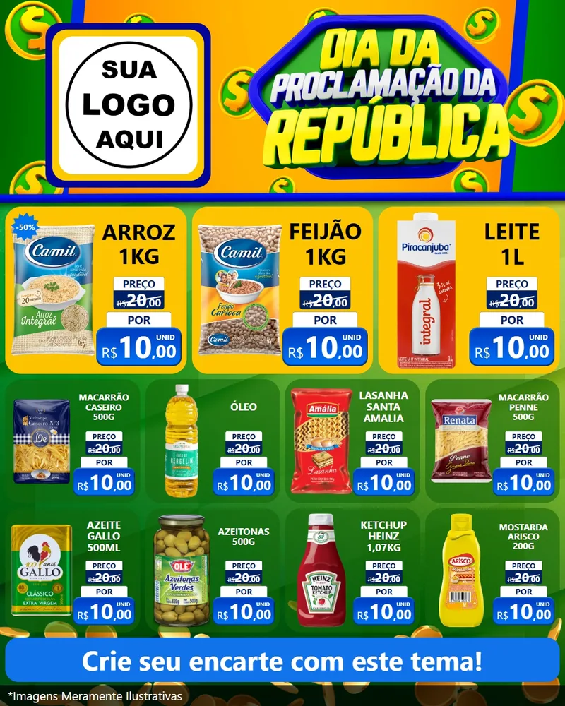 Modelo de Rede Social para Feed Instagram com o tema Dia Da Proclamação da República para Supermercado
