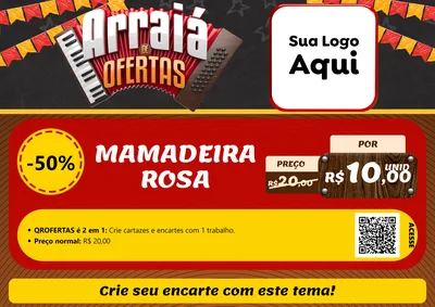 Modelo de Cartaz para Cartaz A4 Horizontal com o tema Arraiá de Ofertas - Junina para Bebês