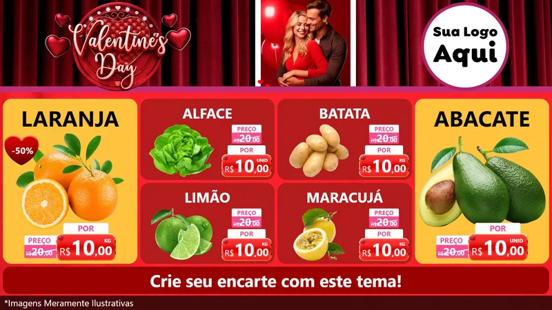 Modelo de TV para TV Horizontal com o tema Valentine's Day para Hortifrúti