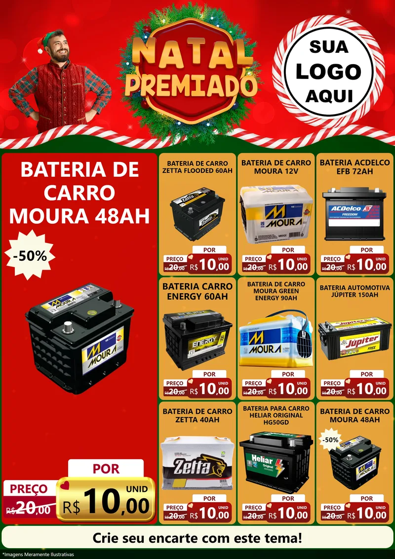 Modelo de Encarte para Encarte A4 Vertical com o tema Natal Premiado para Baterias Elétricas