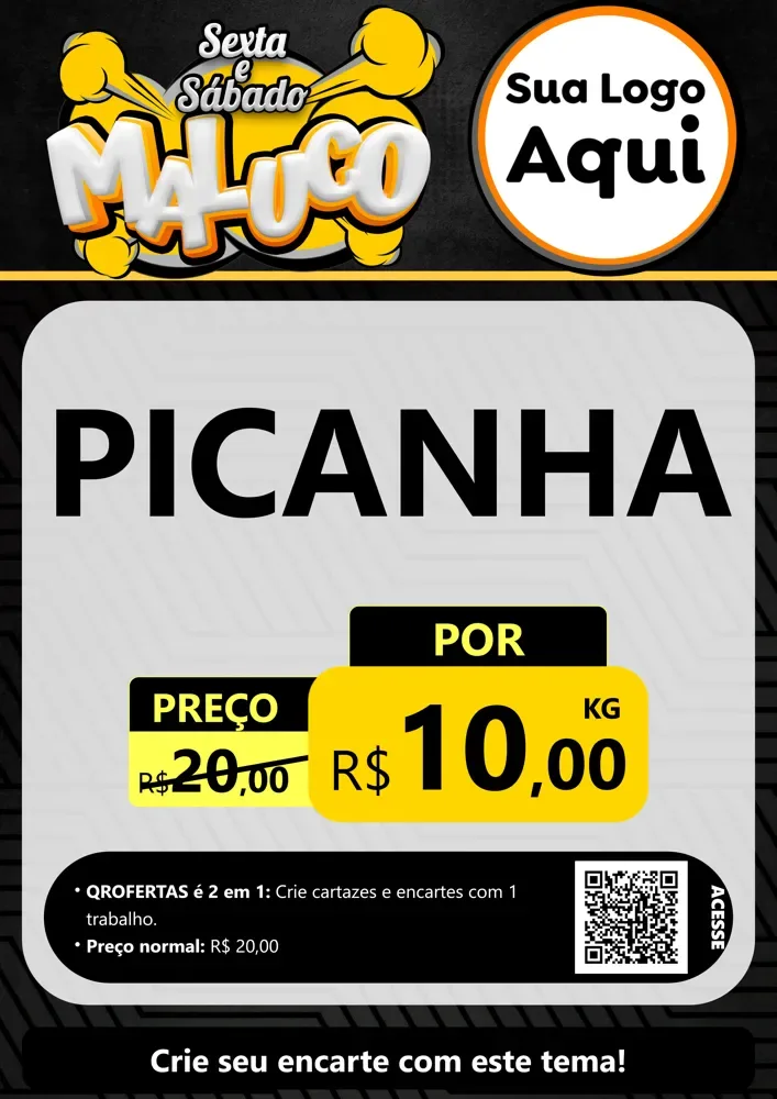 Modelo de Cartaz para Cartaz A4 Vertical com o tema Sexta e Sábado Maluco para Açougue