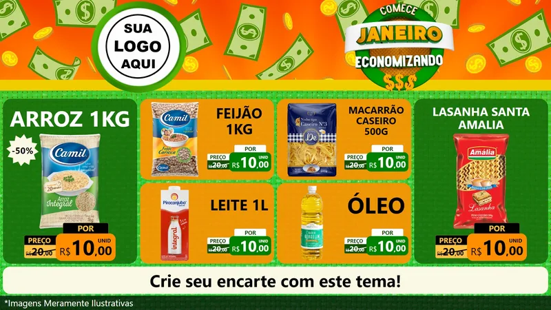Modelo de TV para TV Horizontal com o tema Comece Janeiro Economizando para Supermercado