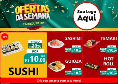 Modelo de Encarte para Encarte A4 Horizontal com o tema Ofertas da Semana Farroupilha para Comida japonesa