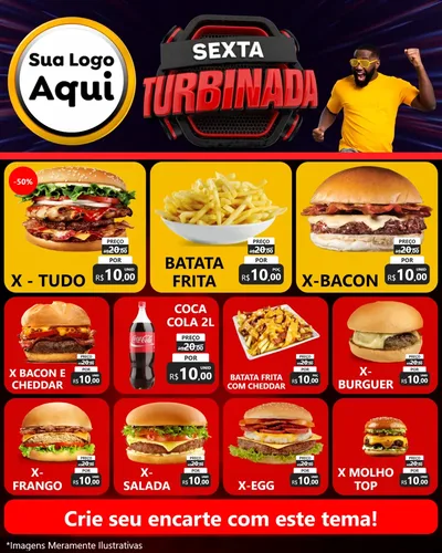 Modelo de Rede Social para Feed Instagram com o tema Sexta Turbinada para Hamburgueria