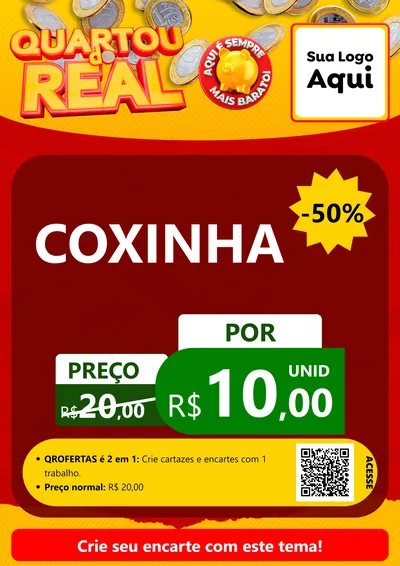 Modelo de Cartaz para Cartaz A4 Vertical com o tema Quartou do Real para Salgadaria