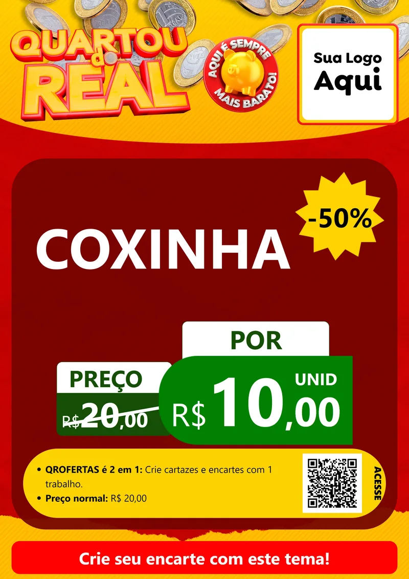 Modelo de Cartaz para Cartaz A4 Vertical com o tema Quartou do Real para Salgadaria