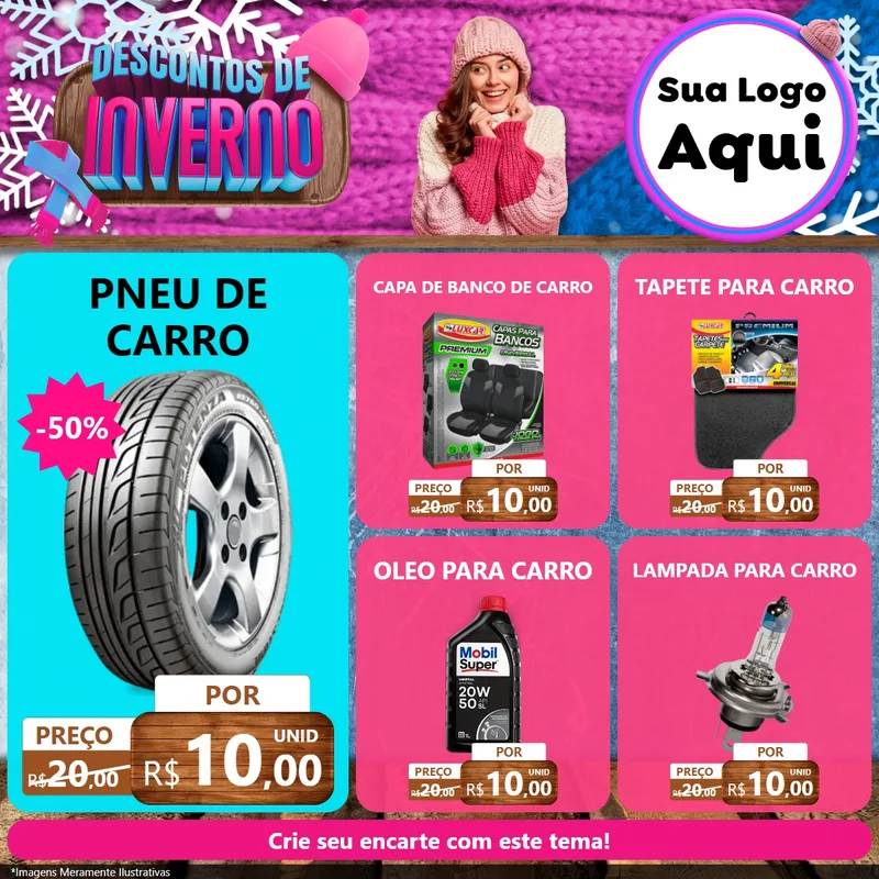 Modelo de Rede Social para Feed Facebook com o tema Descontos de Inverno para Auto peças