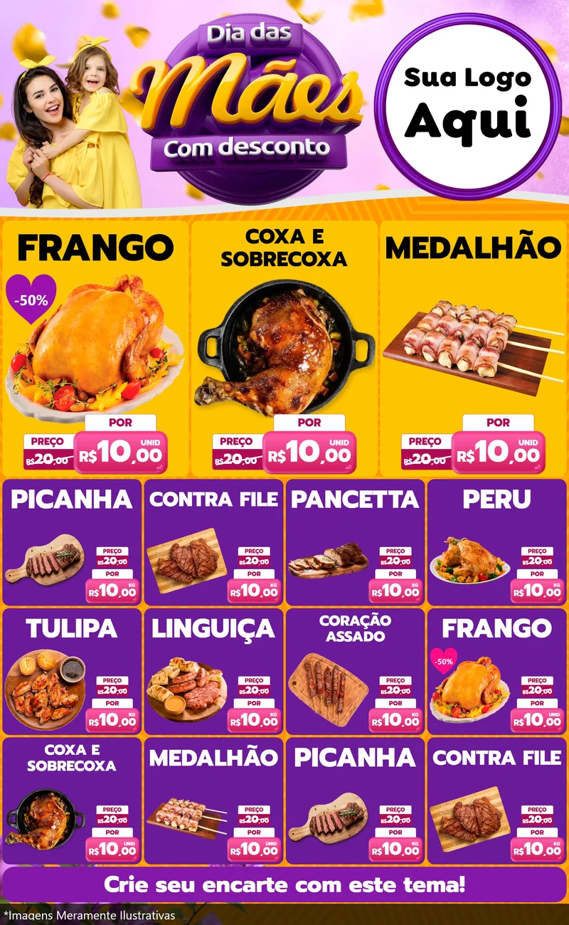 Modelo de Encarte para Encarte Grande com o tema Dia das Mães com Desconto para Assados