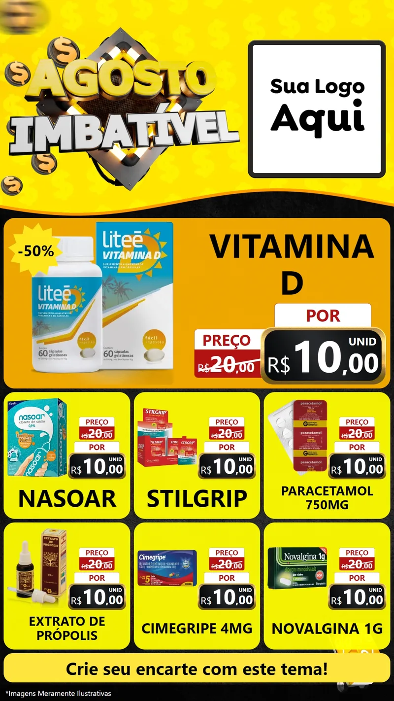 Modelo de Rede Social para Stories com o tema Agosto Imbatível para Farmácia