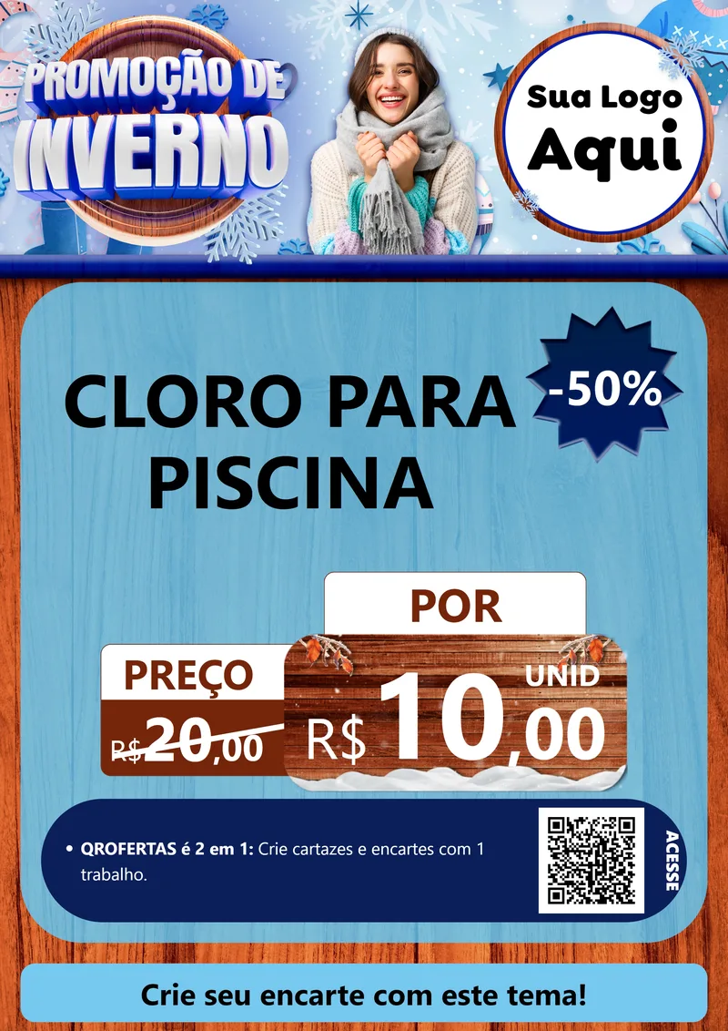 Modelo de Cartaz para Cartaz A4 Vertical com o tema Promoção de Inverno para Produtos para Piscina