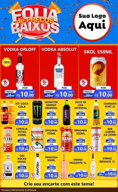 Modelo de Encarte para Encarte Grande com o tema Folia de Preços Baixos para Distribuidora de bebidas