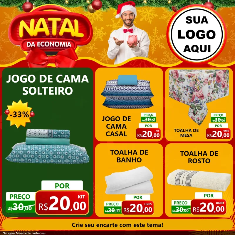 Modelo de Rede Social para Feed Facebook com o tema Natal da Economia para Cama, Mesa e Banho