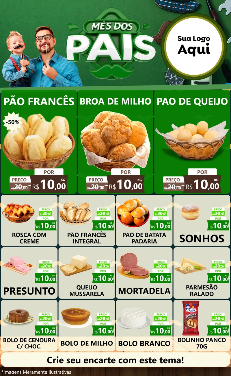 Modelo de Encarte para Encarte Grande com o tema Mês dos Pais para Padaria