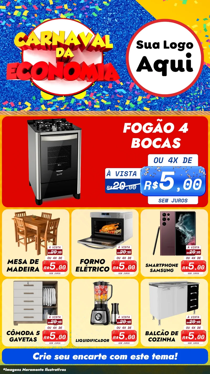 Modelo de Rede Social para Stories com o tema Carnaval da Economia para Móveis e Eletro
