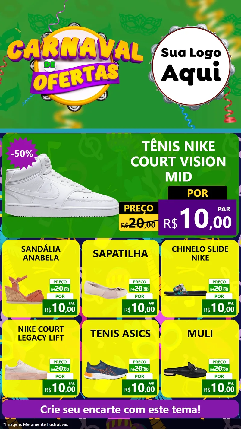 Modelo de Rede Social para Stories com o tema Carnaval de Ofertas para Calçados