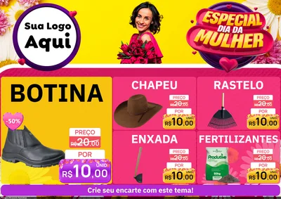 Modelo de Encarte para Encarte A4 Horizontal com o tema Especial Dia da Mulher para Agropecuária