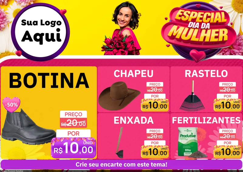 Modelo de Encarte para Encarte A4 Horizontal com o tema Especial Dia da Mulher para Agropecuária