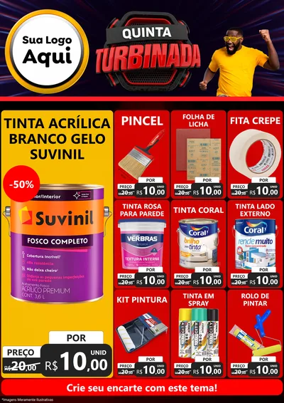 Modelo de Encarte para Encarte A4 Vertical com o tema Quinta Turbinada para Tintas e Ferramentas