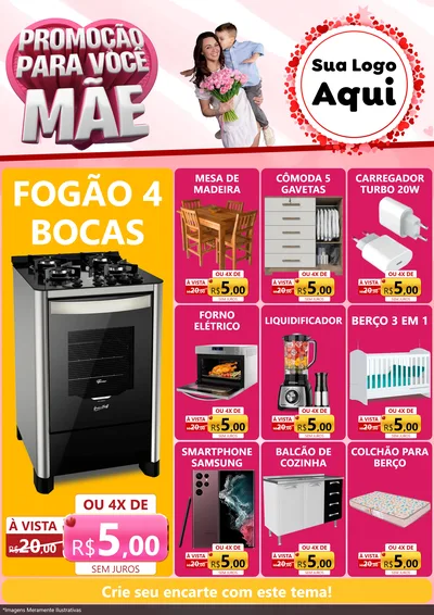 Modelo de Encarte para Encarte A4 Vertical com o tema Promoção Para Você Mãe para Móveis e Eletro