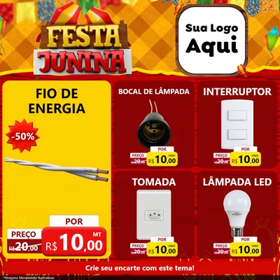Modelo de Rede Social para Feed Facebook com o tema Festa Junina para Materiais Elétricos
