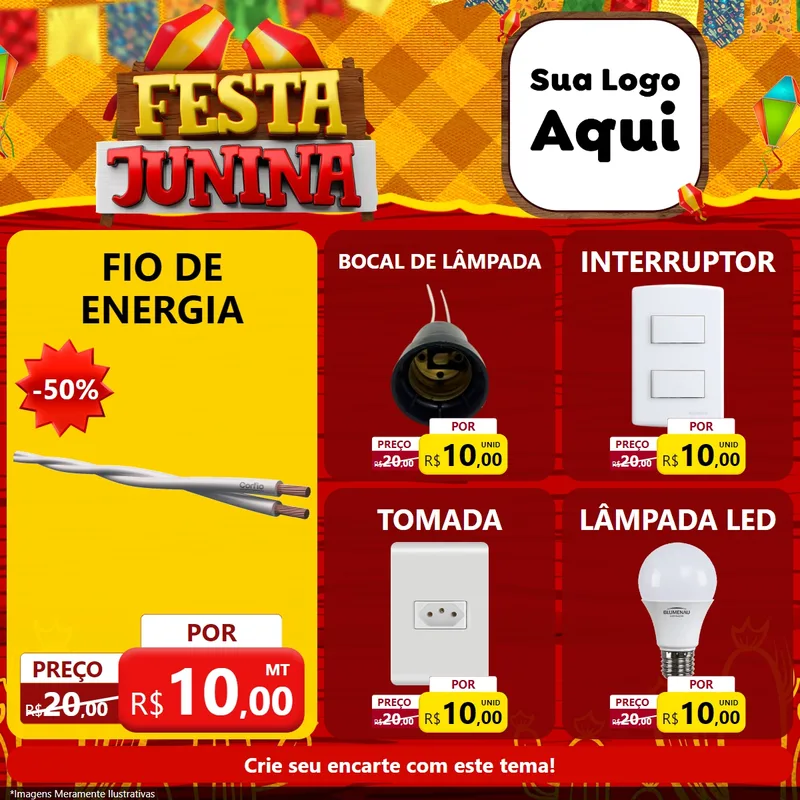 Modelo de Rede Social para Feed Facebook com o tema Festa Junina para Materiais Elétricos