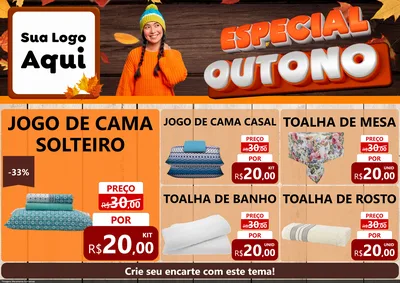 Modelo de Encarte para Encarte A4 Horizontal com o tema Especial Outono para Cama, Mesa e Banho