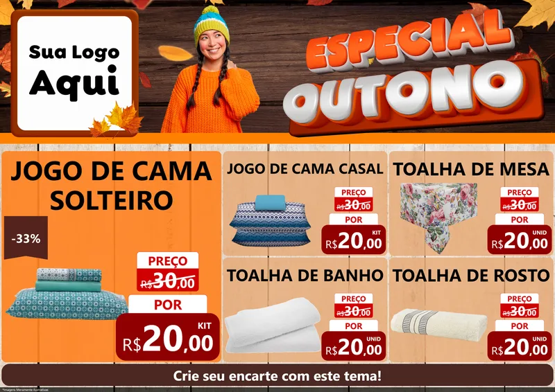 Modelo de Encarte para Encarte A4 Horizontal com o tema Especial Outono para Cama, Mesa e Banho