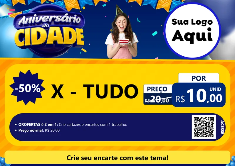 Modelo de Cartaz para Cartaz A4 Horizontal com o tema Aniversário da Cidade para Hamburgueria