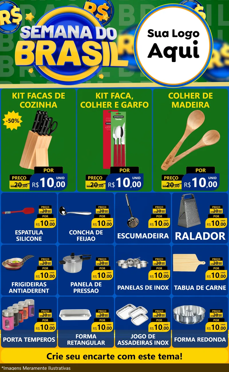Modelo de Encarte para Encarte Grande com o tema Semana Do Brasil para Utilidades Domésticas