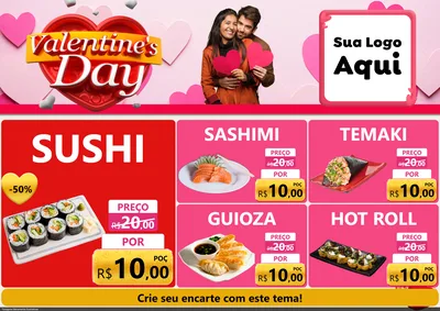Modelo de Encarte para Encarte A4 Horizontal com o tema Valentine's Day para Comida japonesa